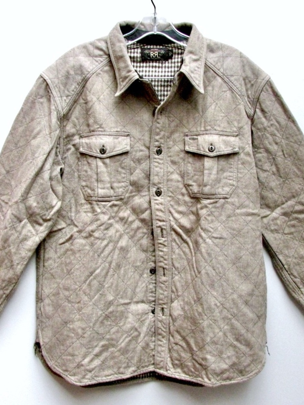 Mens Ralph Lauren Double RL Heavy Quilted Shirt Jacket Tan Size Large